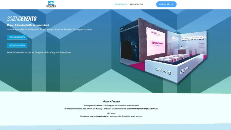 Hero Section sciencevents.de zeigt Messestand von sciencevents realisiert
